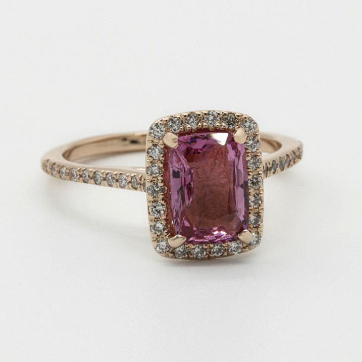 Modern halo engagement ring